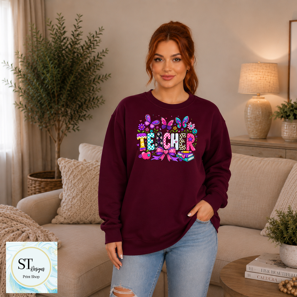 Colorful Butterfly Teacher Crewneck Sweatshirt | Cute Butterfly Floral Teacher Sweatshirt | Teacher Appreciation Gift | Back to School | Unisex S-5XL-10