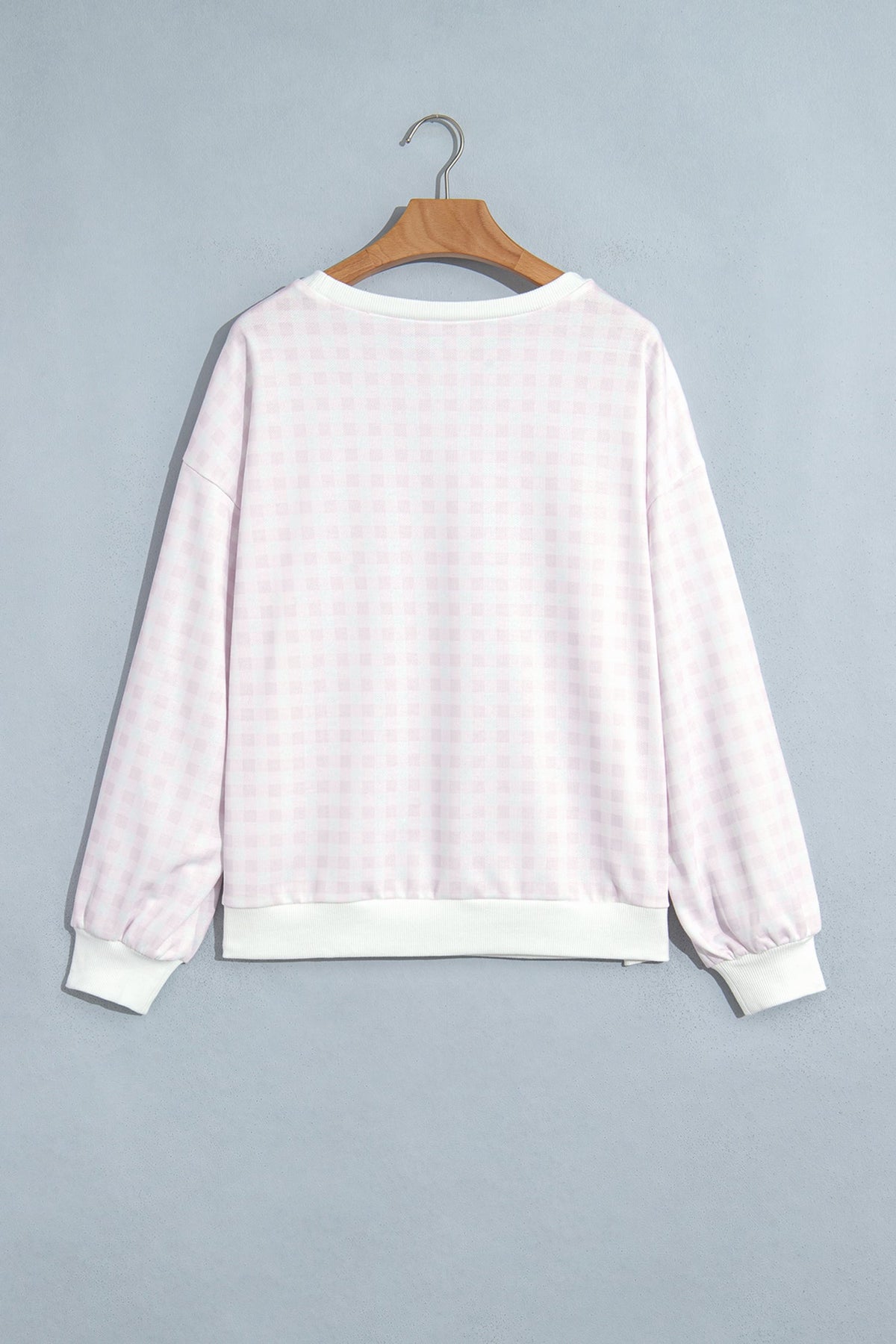 Gingham Contrast Trim Drop Shoulder Sweatshirt