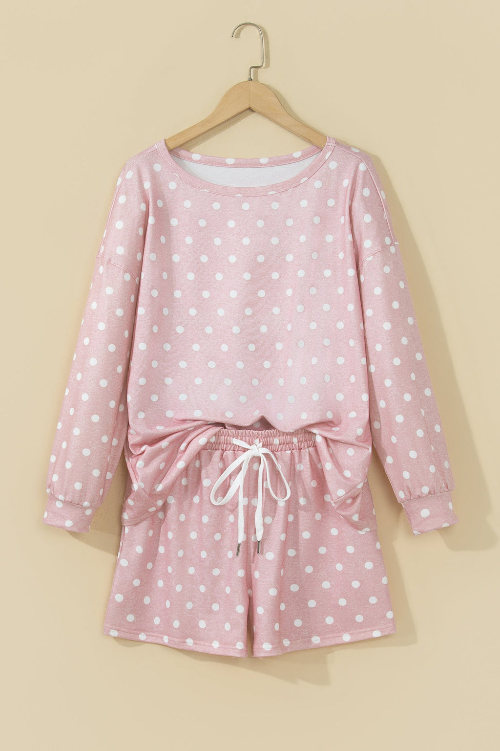 Polka Dot Long Sleeve Top & Drawstring Shorts Set