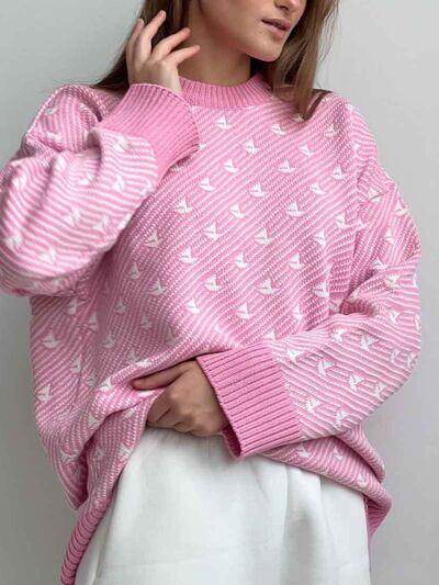 Contrast Round Neck Long Sleeve Sweater for Women Fashion-1