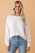 Gingham Contrast Trim Drop Shoulder Sweatshirt