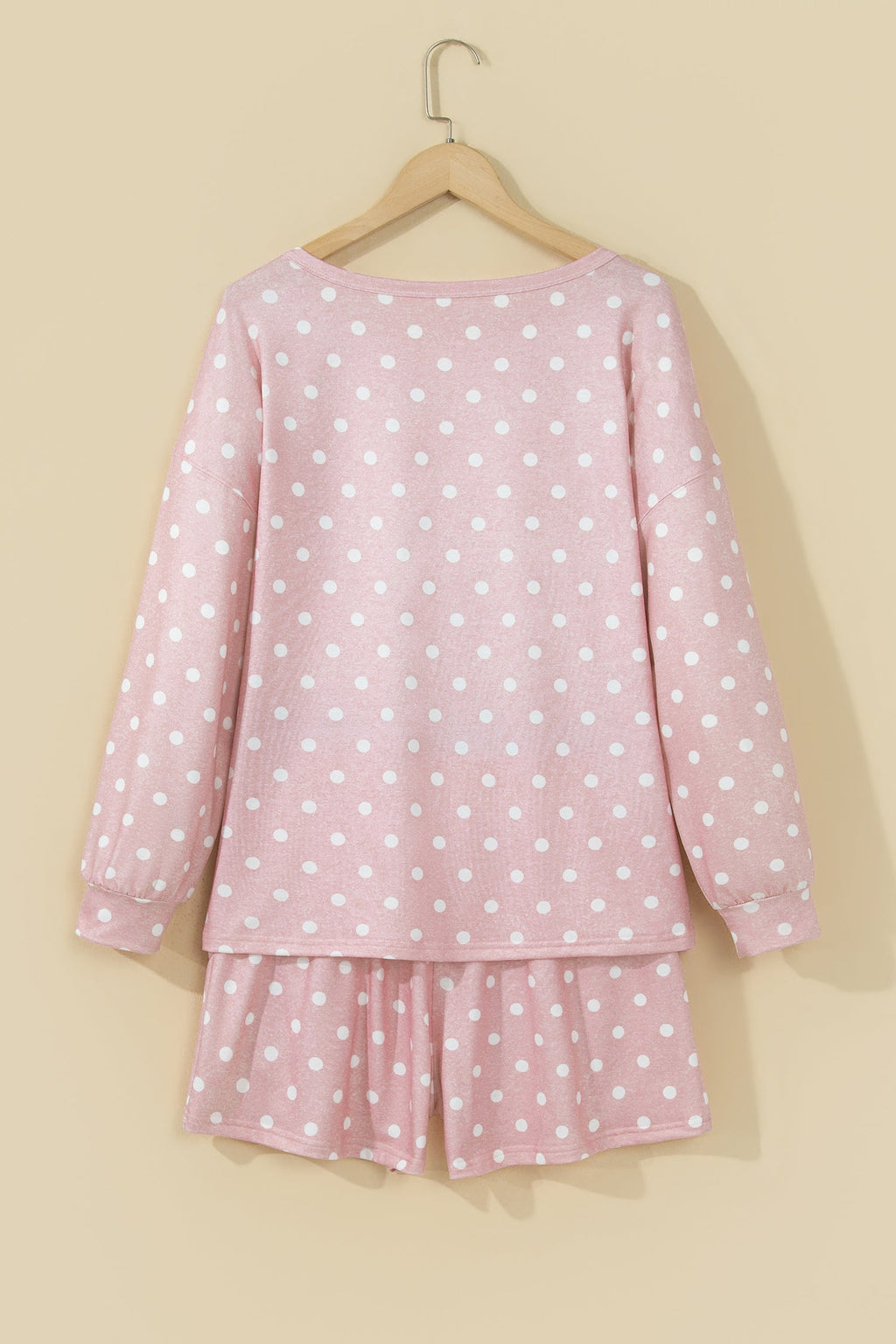 Polka Dot Long Sleeve Top & Drawstring Shorts Set