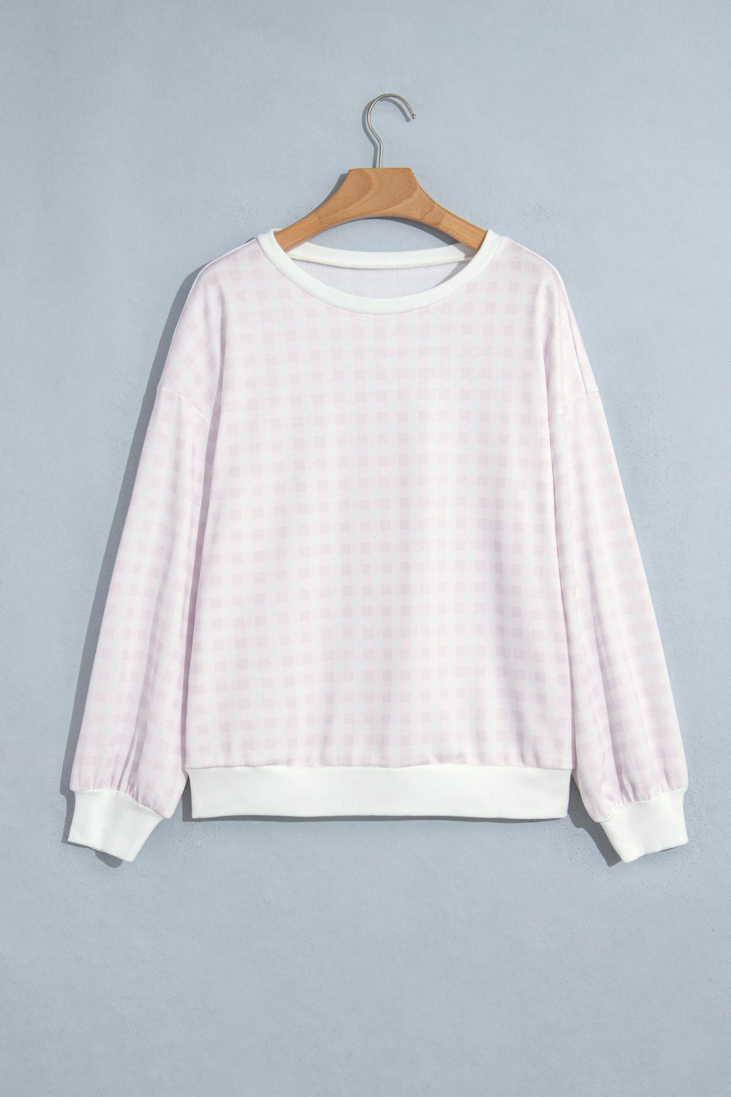 Gingham Contrast Trim Drop Shoulder Sweatshirt